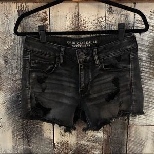 American Eagle midi stretch black jean shorts